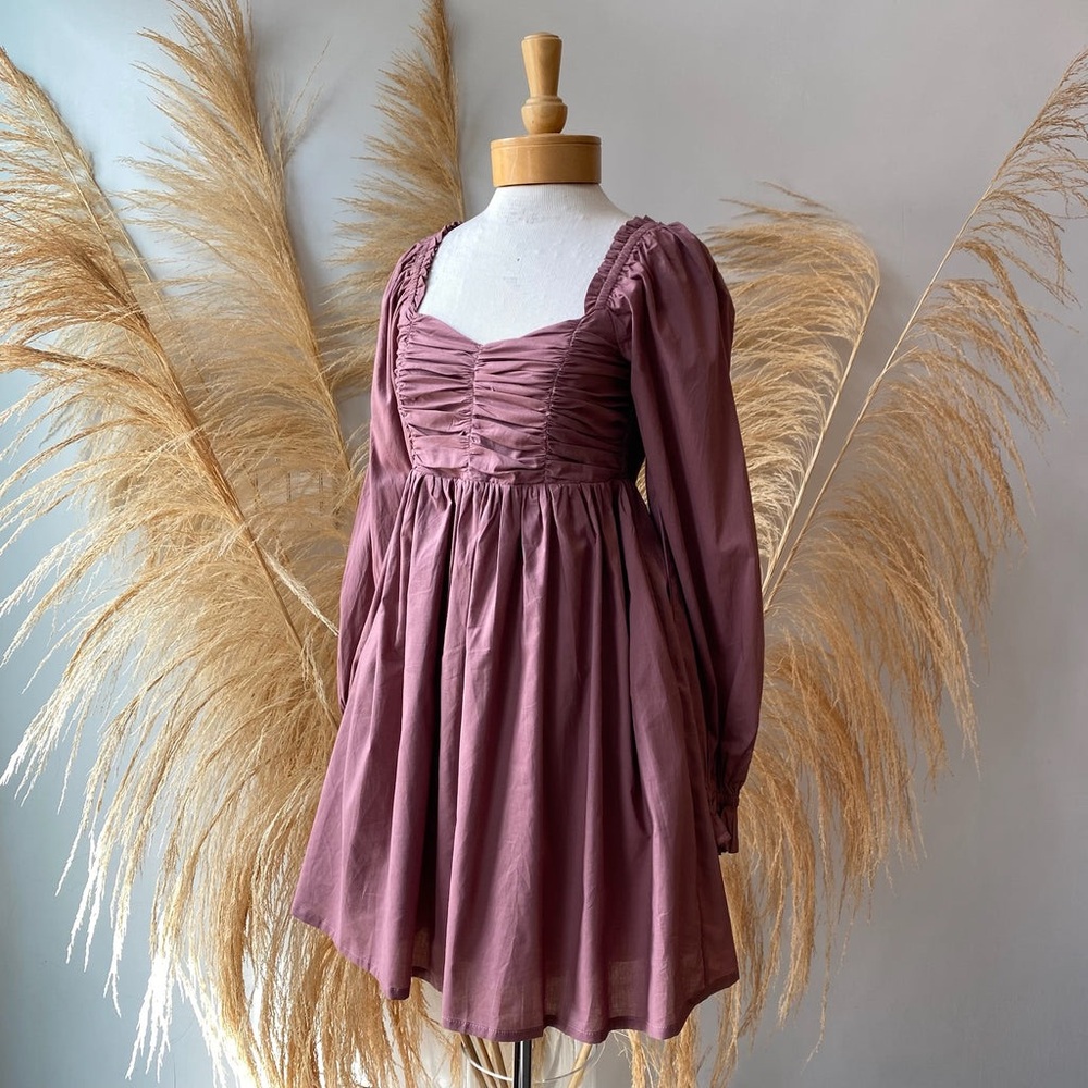 EUC Bohme Plum Mauve Smocked Long Sleeve Boho Mini Dress
